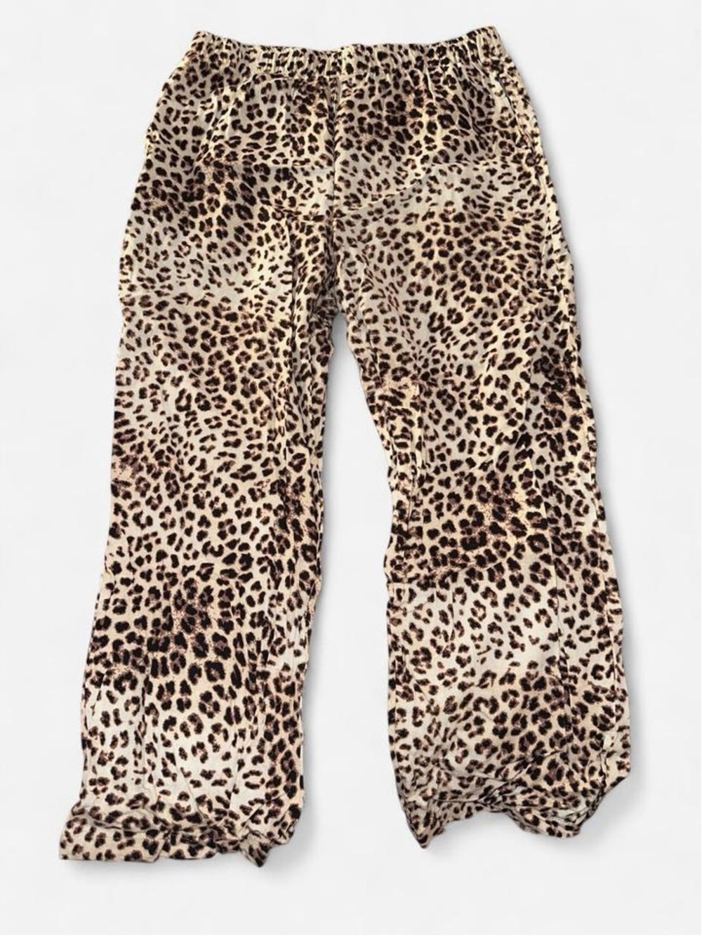Leopard Print Wide Leg Pants in Cream & Brown